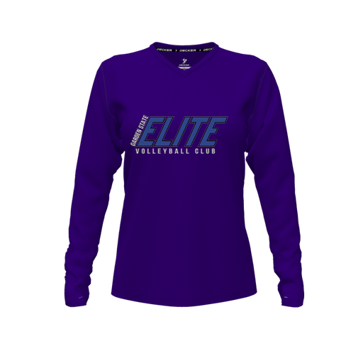 [CUS-DFW-TEES-CMF-VNK-LSL-PUR-FYXS-LOGO1] Decker Comfort T-Shirt (Female Youth XS, Purple, V Neck, Logo 1, Long Sleeve)