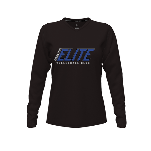 [FTLVPTBK-FYXS-LOGO1] Decker Performance T-Shirt (Female Youth XS, Black, V Neck, Logo 1, Long Sleeve)