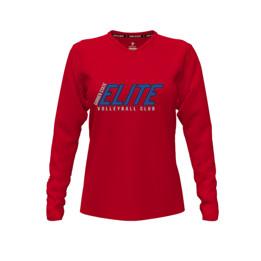 [FTLVPTRD-FYXS-LOGO1] Decker Performance T-Shirt (Female Youth XS, Red, V Neck, Logo 1, Long Sleeve)