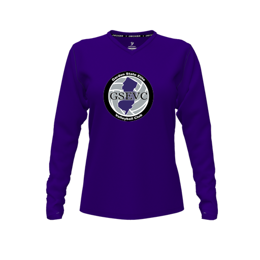[FTLVPTPP-FYXS-LOGO2] Decker Performance T-Shirt (Female Youth XS, Purple, V Neck, Logo 2, Long Sleeve)